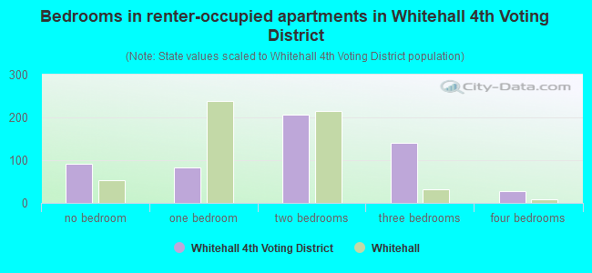Bedrooms in renter-occupied apartments in Whitehall 4th Voting District
