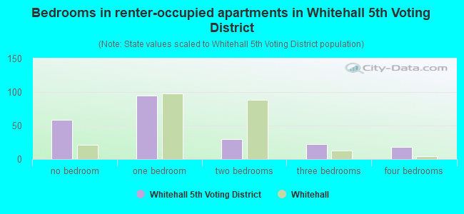 Bedrooms in renter-occupied apartments in Whitehall 5th Voting District