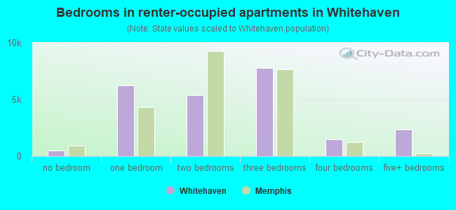 Bedrooms in renter-occupied apartments in Whitehaven