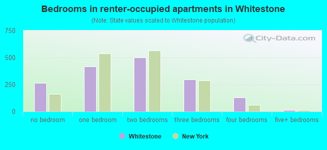 Bedrooms in renter-occupied apartments in Whitestone