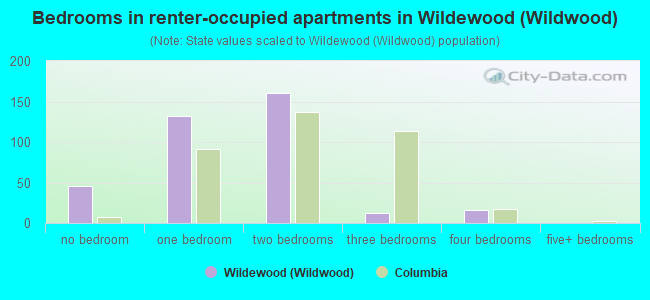Bedrooms in renter-occupied apartments in Wildewood (Wildwood)