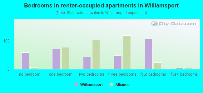 Bedrooms in renter-occupied apartments in Williamsport