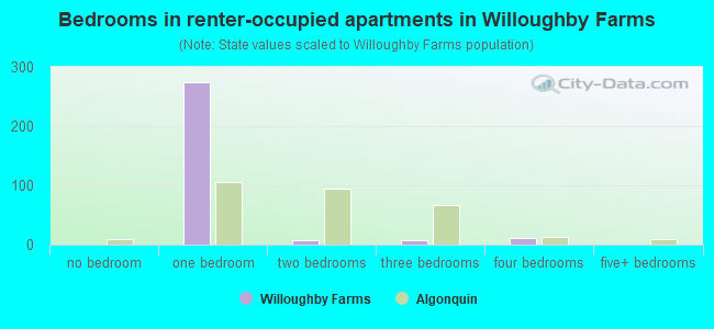 Bedrooms in renter-occupied apartments in Willoughby Farms