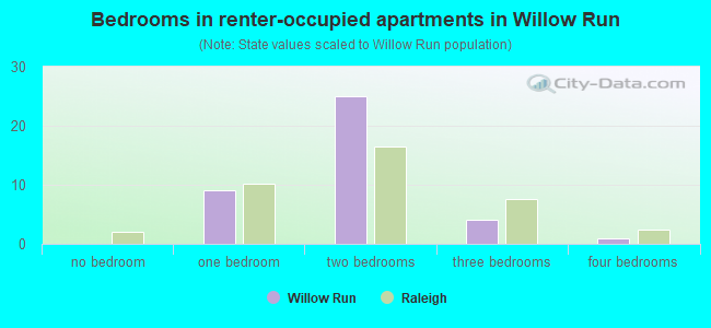 Bedrooms in renter-occupied apartments in Willow Run