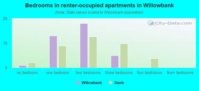 Bedrooms in renter-occupied apartments in Willowbank