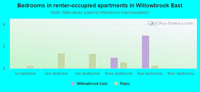Bedrooms in renter-occupied apartments in Willowbrook East