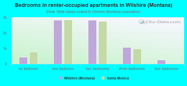 Bedrooms in renter-occupied apartments in Wilshire (Montana)