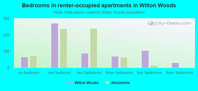 Bedrooms in renter-occupied apartments in Wilton Woods