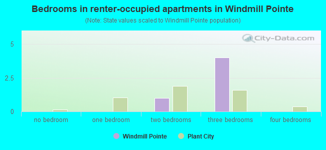 Bedrooms in renter-occupied apartments in Windmill Pointe