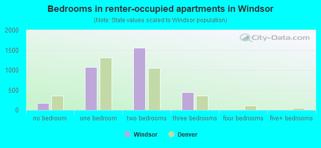 Bedrooms in renter-occupied apartments in Windsor