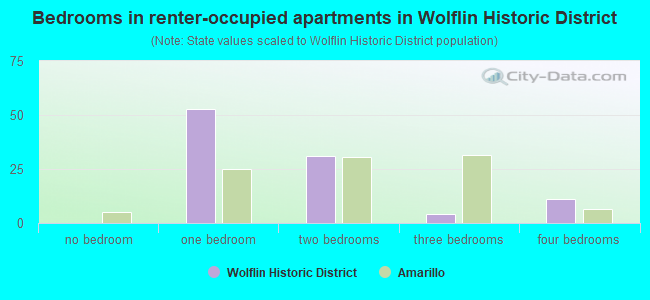 Bedrooms in renter-occupied apartments in Wolflin Historic District