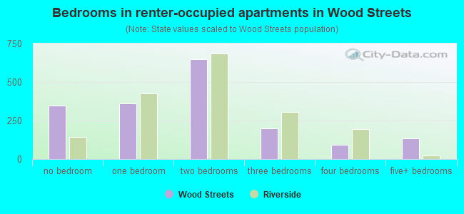 Bedrooms in renter-occupied apartments in Wood Streets