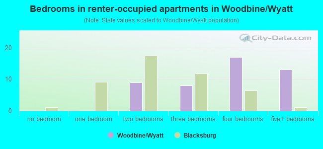 Bedrooms in renter-occupied apartments in Woodbine/Wyatt