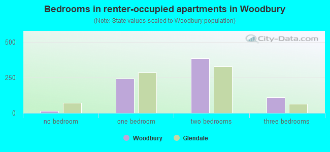 Bedrooms in renter-occupied apartments in Woodbury