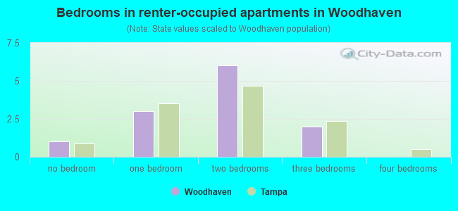 Bedrooms in renter-occupied apartments in Woodhaven