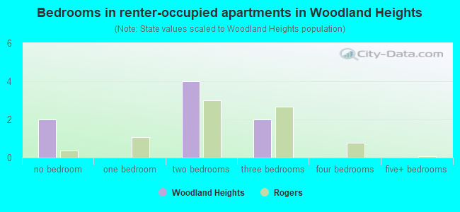 Bedrooms in renter-occupied apartments in Woodland Heights