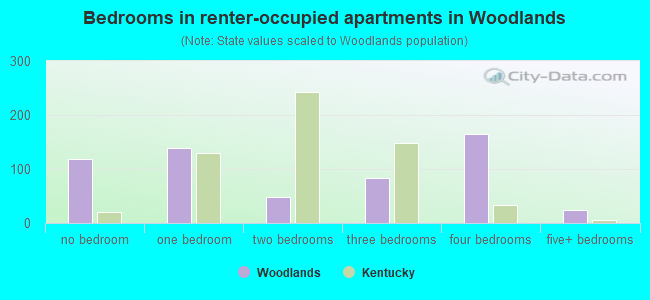Bedrooms in renter-occupied apartments in Woodlands