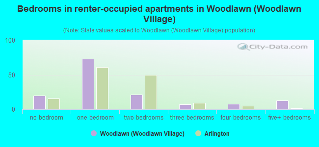 Bedrooms in renter-occupied apartments in Woodlawn (Woodlawn Village)