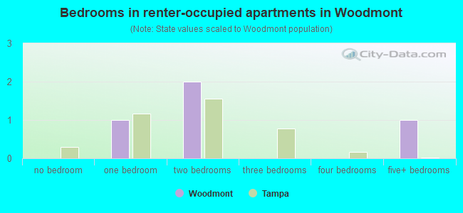 Bedrooms in renter-occupied apartments in Woodmont
