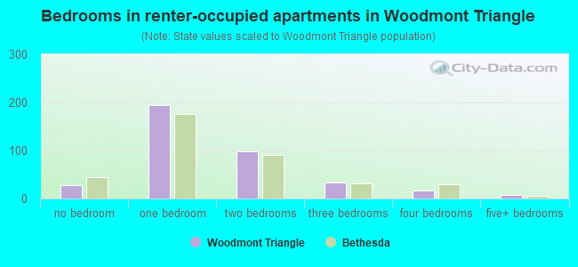 Bedrooms in renter-occupied apartments in Woodmont Triangle