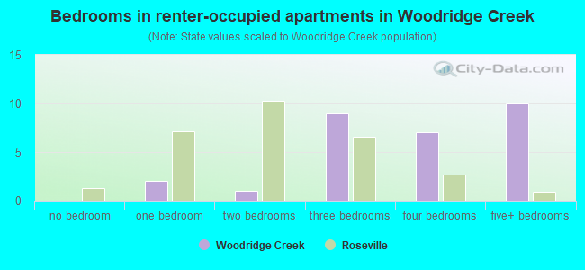 Bedrooms in renter-occupied apartments in Woodridge Creek