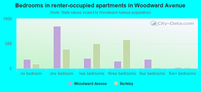 Bedrooms in renter-occupied apartments in Woodward Avenue