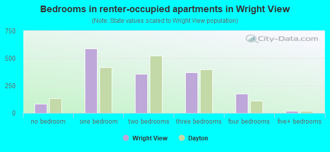 Bedrooms in renter-occupied apartments in Wright View