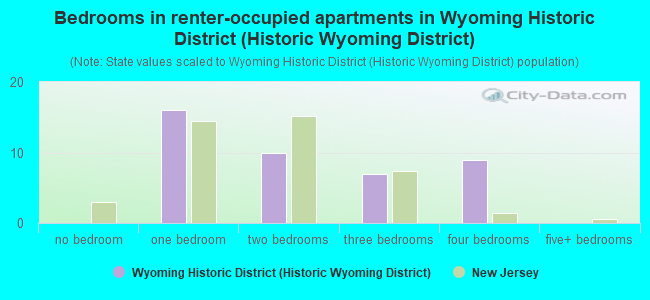 Bedrooms in renter-occupied apartments in Wyoming Historic District (Historic Wyoming District)