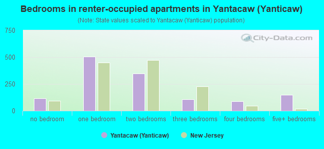 Bedrooms in renter-occupied apartments in Yantacaw (Yanticaw)