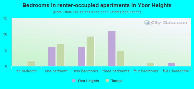 Bedrooms in renter-occupied apartments in Ybor Heights
