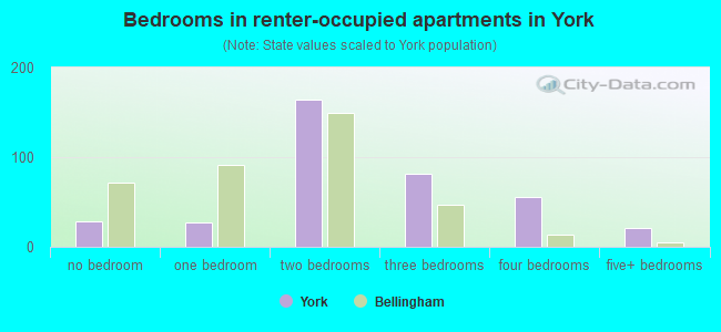 Bedrooms in renter-occupied apartments in York