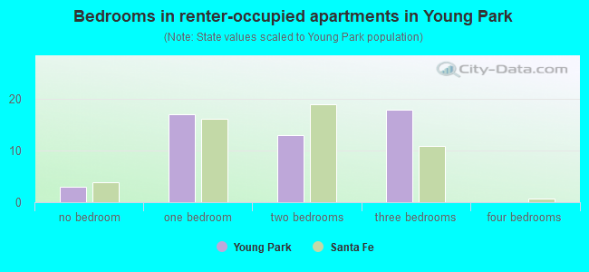Bedrooms in renter-occupied apartments in Young Park