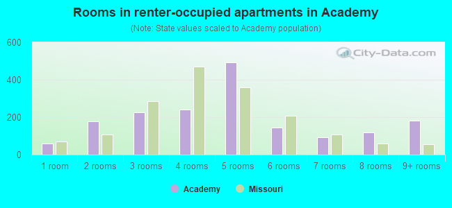 Rooms in renter-occupied apartments in Academy