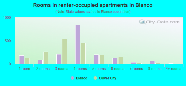 Rooms in renter-occupied apartments in Blanco