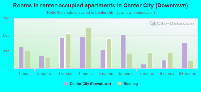 Rooms in renter-occupied apartments in Center City (Downtown)