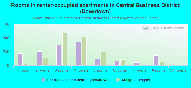 Rooms in renter-occupied apartments in Central Business District (Downtown)