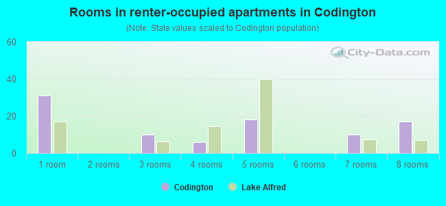 Rooms in renter-occupied apartments in Codington