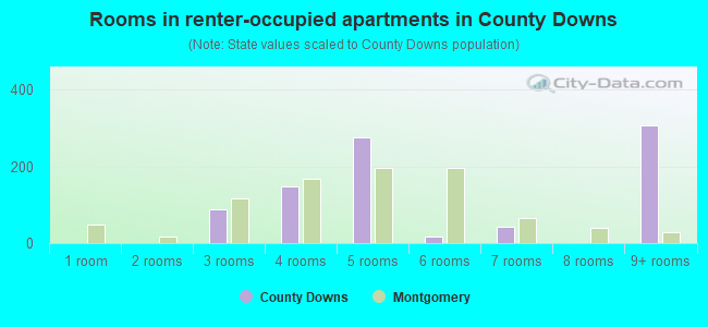 Rooms in renter-occupied apartments in County Downs