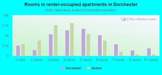 Rooms in renter-occupied apartments in Dorchester