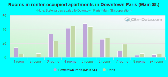 Rooms in renter-occupied apartments in Downtown Paris (Main St.)
