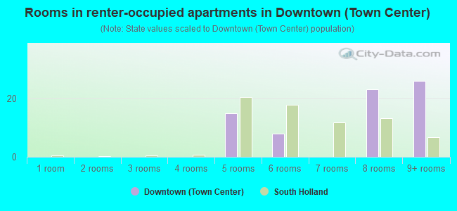 Rooms in renter-occupied apartments in Downtown (Town Center)
