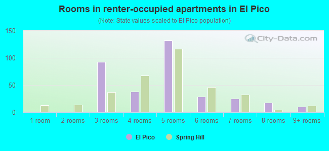 Rooms in renter-occupied apartments in El Pico
