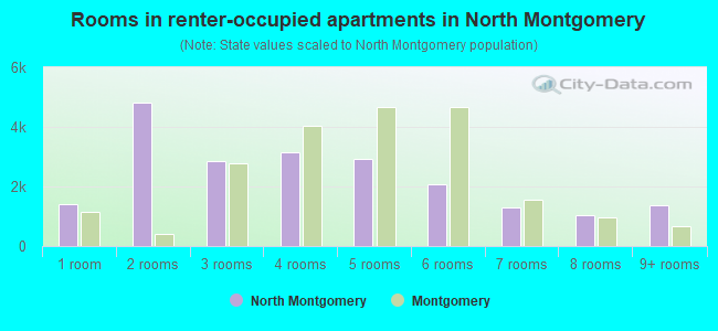 Rooms in renter-occupied apartments in North Montgomery