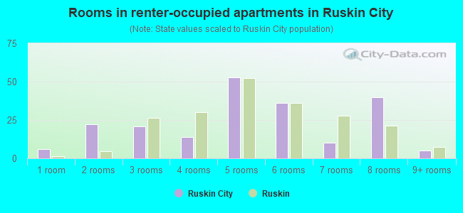 Rooms in renter-occupied apartments in Ruskin City