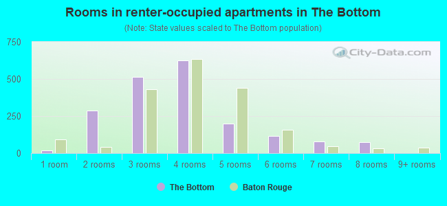 Rooms in renter-occupied apartments in The Bottom