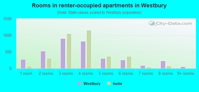 Rooms in renter-occupied apartments in Westbury