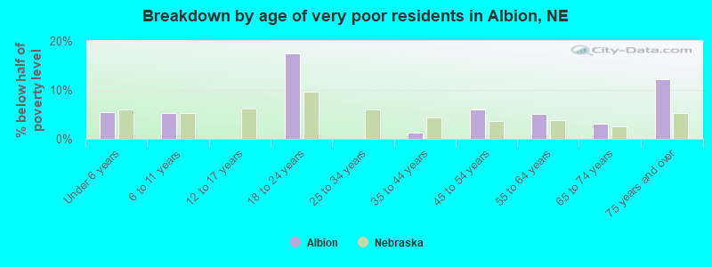 Breakdown by age of very poor residents in Albion, NE