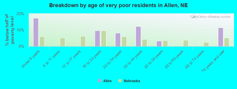 Breakdown by age of very poor residents in Allen, NE