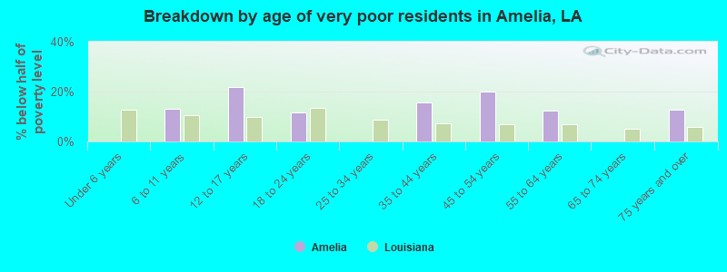 Breakdown by age of very poor residents in Amelia, LA