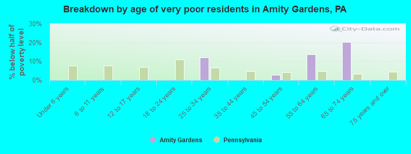 Breakdown by age of very poor residents in Amity Gardens, PA
